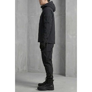 Wholesale OEM High Quality <b>Black</b> 100% Cotton Acid Wash Printed Hooded Vintage Tracksuit <b>Men</b> Multi Cargo Pockets Tactical Jogger - Product Image 3