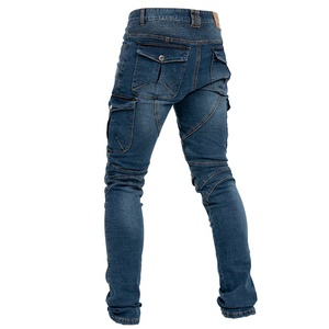<b>Mens</b> blue denim CE-approved safety gear <b>biker</b> <b>jeans</b> for <b>mens</b> with aramid lining and removable knee and hip pads - Product Image 3