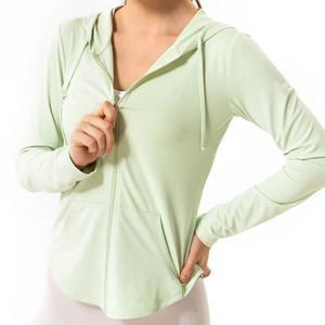 แจ็กเก็ตมีซิปสำหรับผู้หญิงเสื้อมีฮู้ดสำหรับใส่เล่นโยคะเสื้อมีซิปและ2026มีกระเป๋าสีทึบ - Product Image 6