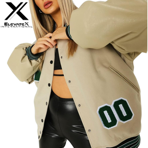 Oversized Windproof Varsity Jacket for Women Printed University Baseball Design Cotton <b>Quilted</b> Pocket High Quality Plain Dyed - Product Image 6