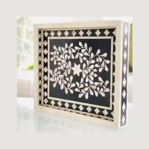 Bandeja decorativa para huesos Bandeja para servir con incrustaciones de huesos Bandejas de huesos indios con patrones florales Tamaño personalizable y colores Diseño elegante - Product Image 1