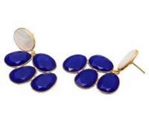 มาใหม่สีฟ้า Chalcedony และเปลือกอัญมณี925เงินสเตอร์ลิงต่างหูรูปไข่ - Product Image 1