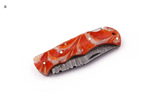 Gran oferta, cuchillos de bolsillo plegables de acero de Damasco hechos a mano personalizados con mango de madera de cuero, hermosos para acampar al aire libre, soporte OEM - Product Image 5