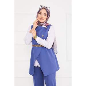 Gilet ceinturé Hijab 2 pièces ensemble décontracté-formel imprimé fleuri vêtements musulmans coupe ample brodé tricot automne saison tissé - Product Image 1