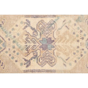 Alfombra de lana turca beige vintage de 1,4x2,7 pies, rectángulo clásico de área grande con patrón abstracto para dormitorio, pasillo, respaldo de látex - Product Image 5