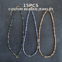 Collier léger personnalisé à faible MOQ, style bohème, perles et pierres naturelles, pendentif en pierre précieuse avec sertissage doré, bijoux étanches pour marque de boutique