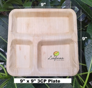 Assiette en feuille de palmier à 3 compartiments réutilisable Vaisselle jetable naturelle biodégradable pour la restauration Food Trucks - Product Image 4