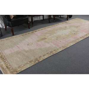 พรมตุรกีวินเทจคลาสสิก12.8ft เบจ-ชมพู4.7 x พื้นที่ขนาดใหญ่งานเย็บปะทำจากขนสัตว์ยางสี่เหลี่ยมนามธรรมสำหรับพรมห้องโถงห้อง - Product Image 4