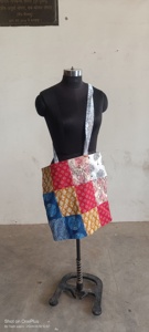 Bolso de compras con estampado de algodón personalizado, bolso de compras portátil de moda ecológico con patrón geométrico - Product Image 2