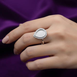Anillo de Plata de Ley 925 con Baño de Oro de 18K, con Piedra de Circonita Blanca, Diseño de Pera de 7x9mm, para Lactancia Materna, Joyería de Lujo para Bodas y Fiestas - Product Image 3