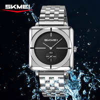 Montre Homme SKMEI 2413 Or Argent Noir Simple Style Antique Mouvement Quartz Acier Inoxydable Verre Carré Aiguilles