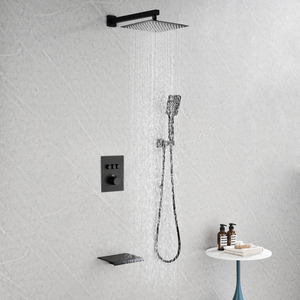 Mélangeur de <span class=keywords><strong>douche</strong></span> carré de pluie chaude et froide en laiton massif fini <span class=keywords><strong>doré</strong></span> avec robinet de bain cascade - Product Image 2