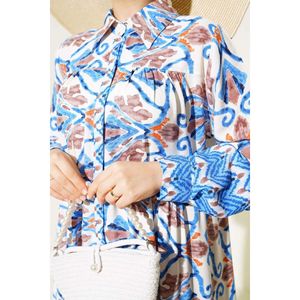 Vestido Viscosa Abotonado Azul Marrón - Product Image 2