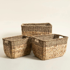Combinación de algas marinas tejidas a mano ecológicas 100% con cesta de almacenamiento de jacinto de agua con asas para decoración y organizador del hogar - Product Image 1