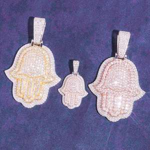 Hip Hop Fine Pendant Necklaces Charms 925 Silver <b>Iced</b> Out VVS Moissanite Hamsa Pendant with Ice <b>Chain</b> from Indian Exporter - Product Image 2
