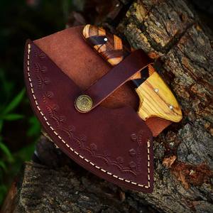 Couteau Ulu d'Alaska en acier Damas, fourreau en bois et cuir, forgé sur mesure, couteau de cuisine à trancher, fait main, ambidextre, OEM, professionnel - Product Image 5