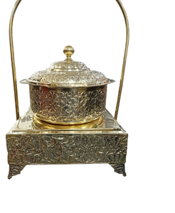 Plat à chafing rond élégant en cuivre artisanal, certifié Energy Star, avec grilles réglables pour les événements de réception de mariage - Product Image 1
