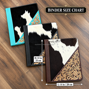 Aryan Exports Western Design Hand Tooled Genuine Cowhide <b>Leather</b> Transparent A5 Binder Floral Carved Style Portfolio Cover - Product Image 2