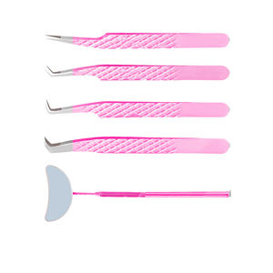 Lot de pinces à cils rose avec logo personnalisé en gros pince à épiler volume à pointe en fibre d'acier inoxydable - Product Image 5