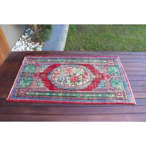 Alfombra Turca Vintage de 2.8x4.9 pies (86x150 cm), Alfombra Roja con Diseño Floral - Product Image 3