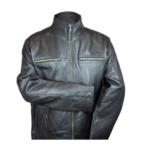 Chaqueta de cuero verde oliva de moda para hombre Chaqueta de calidad premium con cuello levantado para hombre - Product Image 4