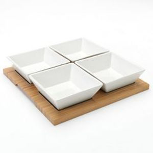Plateau à chips et à trempette en bambou et métal écologique et créatif avec un design carré moderne pour les plats de collation à la maison, les fournitures pour la maison et l'hôtel - Product Image 6