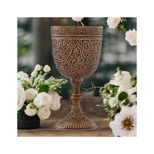 Antique Engraved Metal Goblet Set | Vintage Brass Finish Decorative Chalice <b>Cup</b> <b>for</b> Home Decor Tableware Gift Collectible Craft - Product Image 3