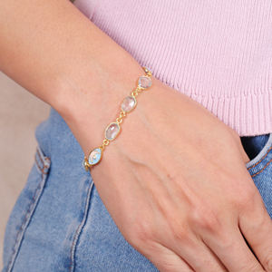 Hot Sale <b>Silver</b> Gold Plated Beaded Blue Topaz And Zircon Bracelet for <b>Women</b>-Trendy Party & Wedding Jewelry - Product Image 3