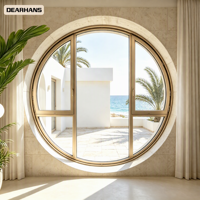 Fenêtre fixe ronde de forme spéciale avec cadre en aluminium et stores pour la façade de café, projet commercial