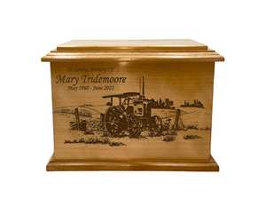 โกศใส่ศพไม้รถแทรกเตอร์สำหรับฟาร์มเผาศพพร้อมแกะสลักรูปเถ้ากระดูกของชาวนารถแทรคเตอร์ส่วนตัว - Product Image 1