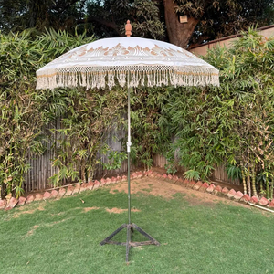 Paraguas de madera hecho a mano clásico UV 50 + lona de algodón cenefa Vieira para jardín al aire libre sombrilla piscina lado Patio Decoración - Product Image 1