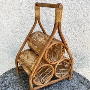 Hot Sale Decorative Vintage Rattan & Wicker Wine Rack Bottle Holder with Handle Wholesale Vietnam Supplier