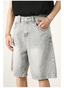 Shorts de Mezclilla Vintage Verano 2024 para Hombre, 100% Algodón, Corte Holgado, Pierna Recta, Cintura Alta, Cierre de Botones, Secado Rápido - Product Image 3