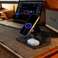 Station de charge sans fil 3 en 1 15W Chargeur sans fil magnétique portable Support de charge sans fil pliable avec support de téléphone