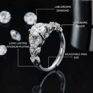 NOVAMART Fine 1 Carat Moissanite Diamond White <b>Crown</b> Engagement <b>Ring</b> for Women 925 Pure Silver Free Size Wholesale Export - Product Image 3