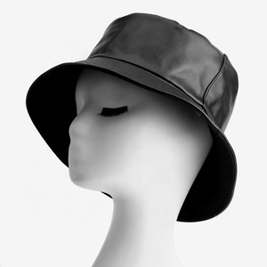 Stylish Leather <strong>Bucket</strong> <strong>Hats</strong> For Travelling Comfortable Black Color Sun Protection <strong>Hats</strong> for Unisex by Standard International - Product Image 2