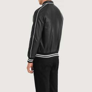 Cooper Vintage Casual Cooper Black <b>Sheepskin</b> Leather Varsity <b>Jacket</b> XS High Water Proof Embroidered Hooded Pattern Single Pack - Product Image 5