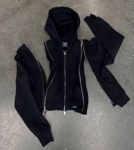 เสื้อฮู้ดดี้กีฬาผ้าฝ้ายแท้ 100% แบบมีซิปเต็มตัว ชุดวอร์มลำลองปักลายสไตล์วินเทจ ไซส์พลัส สตรีทแวร์มีฮู้ด - Product Image 1