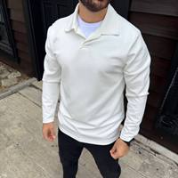Camiseta de Lona para Hombre, Personalizada, Manga Larga, Cuello con Cierre de Cremallera, Color Sólido, Corte Ajustado, Diseño Casual, Transpirable y Ecológica