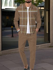 Conjunto Deportivo Vintage para Hombre, Chaqueta Ajustada con Cierre y Bolsillos, Estilo Waffle, Chaqueta con Solapa y Estampado, Chándal de Tela de Punto - Product Image 2