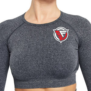 Haut de yoga sans couture à manches longues pour femmes haut court de fitness d'été avec logo personnalisé vêtements actifs pour vêtements d'entraînement - Product Image 2