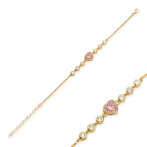 Heart Design Pink <b>Clear</b> Zircon Turkish Handcrafted Wholesale Charm Bracelet 925 Sterling Silver Jewelry - Product Image 1