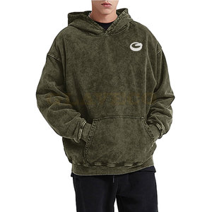 Sweat à capuche d'hiver décontracté pour hommes qualité basique délavé à l'acide avec couleur unie et col à capuche avec logo personnalisé - Product Image 4