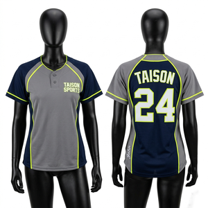 Jersey de Árbitro de Béisbol para Mujer, 180GSM, Malla de Poliéster Transpirable, Diseño con Paneles Grises y Azul Marino, Parche Bordado, Logotipo Personalizado con Transferencia Térmica - Product Image 2