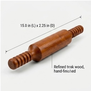 Rouleau à pâtisserie en teck de 15 pouces de long, fini à la main, pour la pâtisserie - Product Image 1