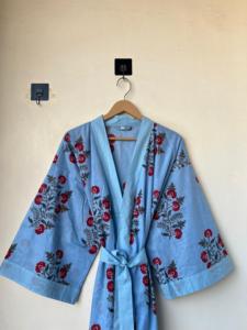 Kimono de algodón 100% con estampado de bloques, albornoz con estampado Floral, bata larga, ropa de dormir de verano, regalo Unisex de dama de honor, talla única - Product Image 3