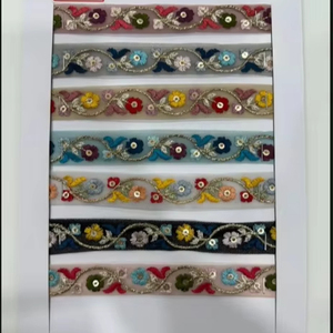 Bordure de dentelle brodée traditionnelle faite à la main de 24MM Base en filet souple Fil de polyester rayonne multicolore Bordure de tissu décoratif de luxe - Product Image 2