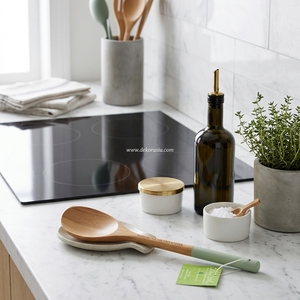 Nouvelle spatule ovale de cuisine en couleur unie, durable, avec poignée en bois écologique, pour cuisiner et servir - Product Image 6