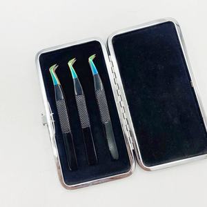 แหนบขนตาสีดำหลายจุดสีรุ้งแบบมืออาชีพแหนบต่อขนตาพิเศษทำจากสเตนเลสทนทาน - Product Image 2