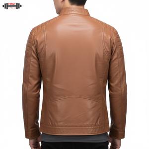 Chaqueta de Motociclista de Invierno para Hombre, Personalizada, de Cuero Vacuno Marrón de Alta Calidad, con Decoración Bordada, Estilo Racer Bomber, Impermeable y Resistente al Viento - Product Image 2